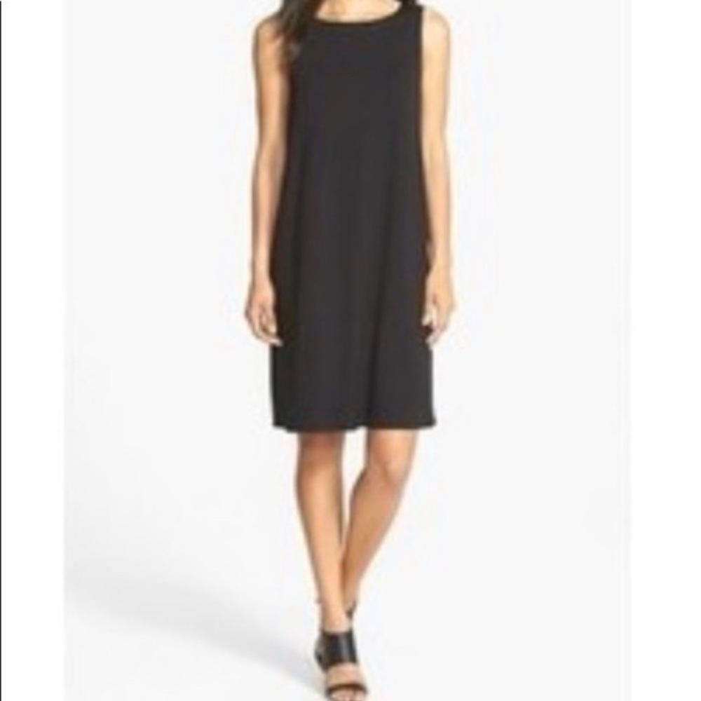 Eileen Fisher Sleeveless Black Jersey Knit Tank Above Knee Sheath Dress